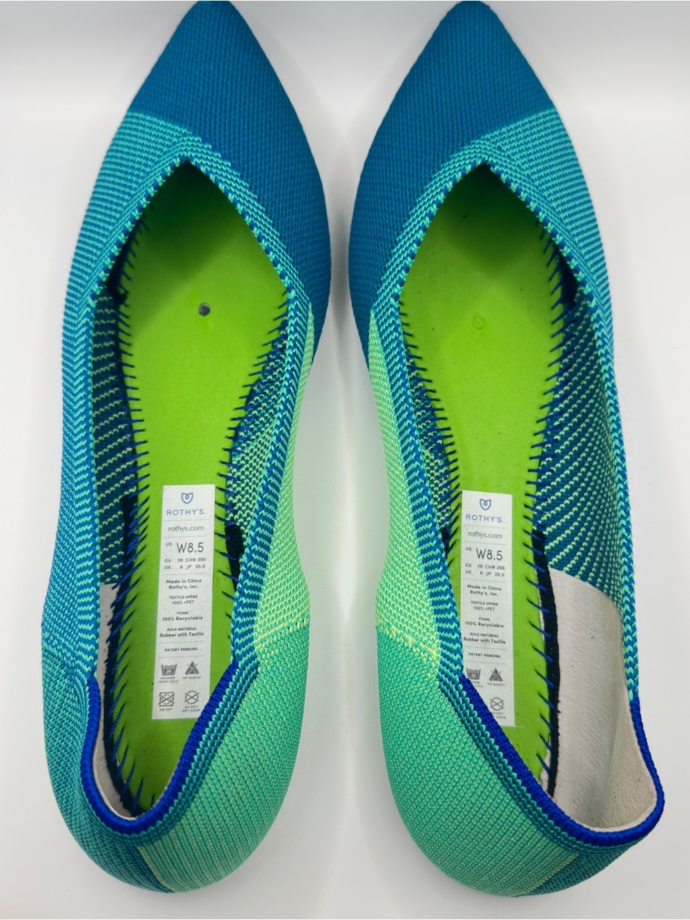 Rothy’s The Point Calypso Green Teal Chevron Colorblock Flat W8.5 - Picture 9 of 10